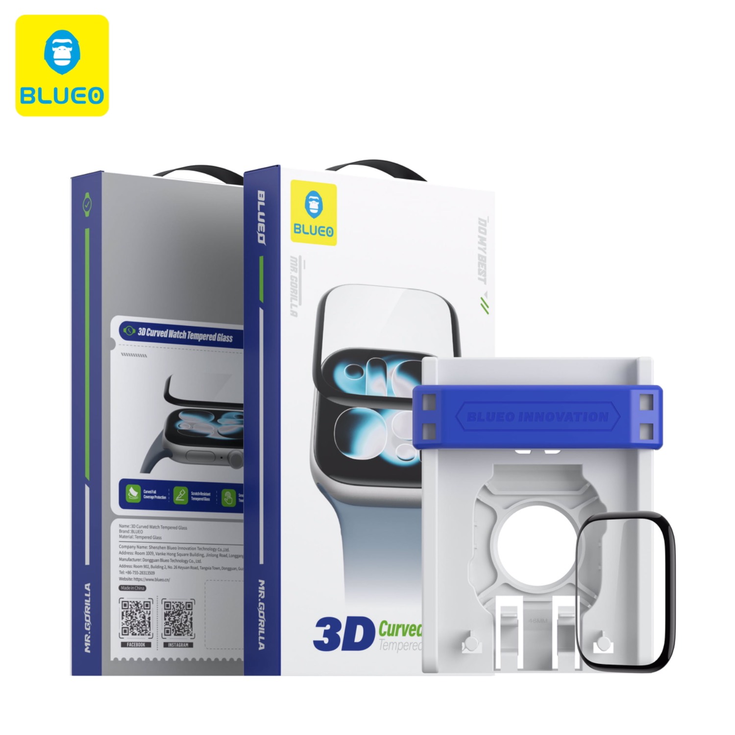 گلس ، محافظ صفحه بلو اپل واچ با کیت نصب اتوماتیک Blueo 3D Curved Watch Tempered Glass With Applicator